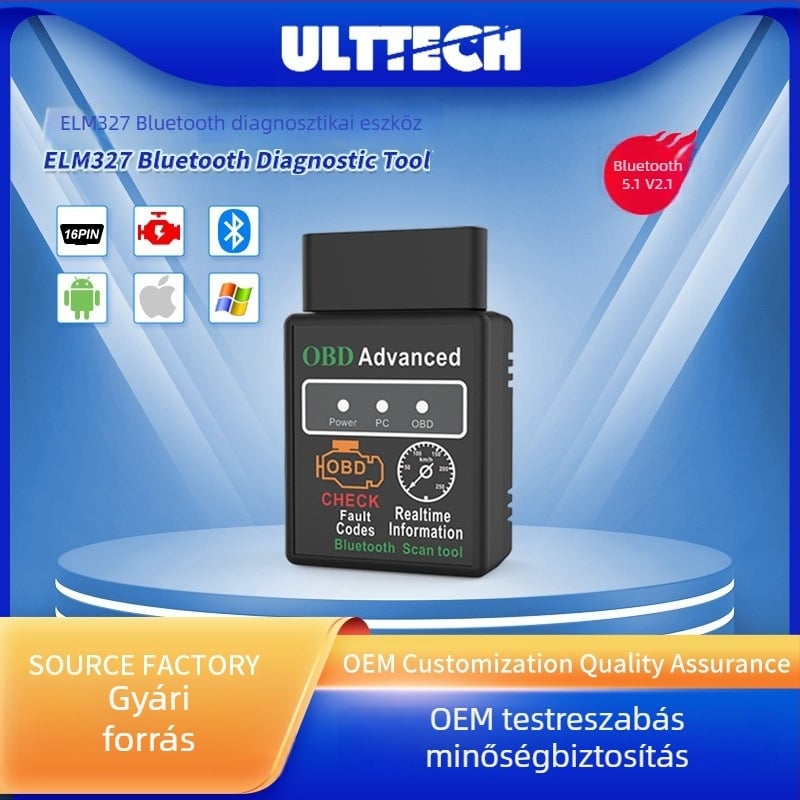 Elm327 Bluetooth 5.1 OBD2 Diagnosztikai eszköz ECU szkenner V2.1