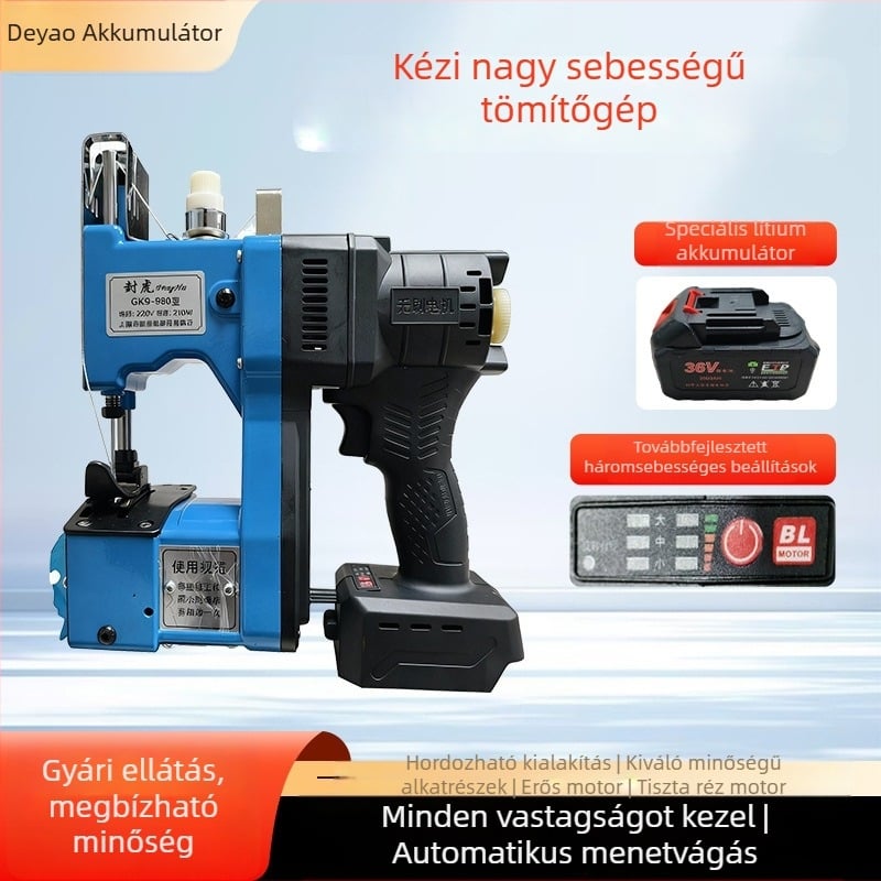 Kefe nélküli motor, állítható sebesség, nehéz teherbírású zsákvarrógép automatikus kenéssel, kompakt elektromos záró gép zsákokra