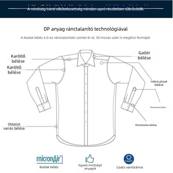Férfi hosszú ujjú fehér ing, üzleti slim fit, vasalásmentes, gyűrődésálló, egyszínű