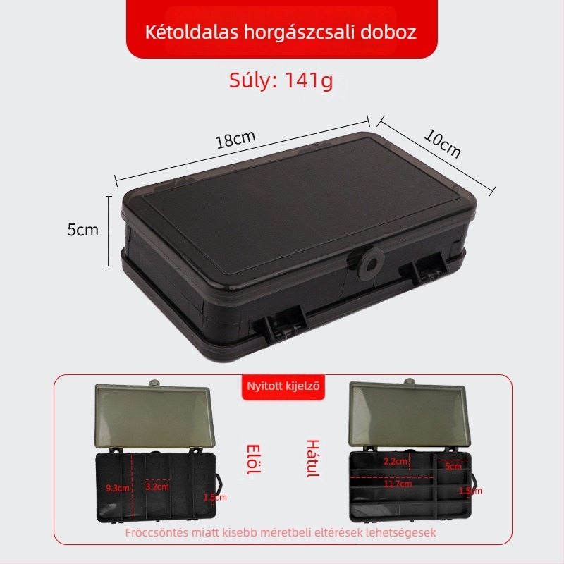 Átlátszó műanyag csali doboz, 13 rekesz, kétoldalas