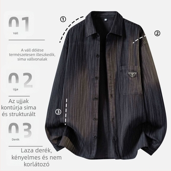 Corduroy hosszú ujjú férfi ing (shacket), őszies csíkos, plusz méret, oversize