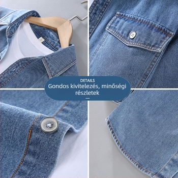 86009 Férfiaknak könnyű denim ingdzseki, hosszú ujjú, tavasz–ősz