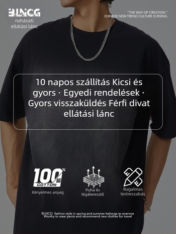 Férfi pamut T-shirt, laza szabású, retro stílus, spray-szín lovas motívummal, rövid ujjú, kerek nyak, nyár 2025