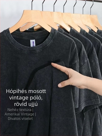 mosott pamut rövid ujjú póló havas hópehely mintával, retro szabás, férfiaknak, fekete