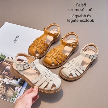 Valódi bőr gyerek szandálok, tavasz–nyár 2025, puha talp, Velcro-zár