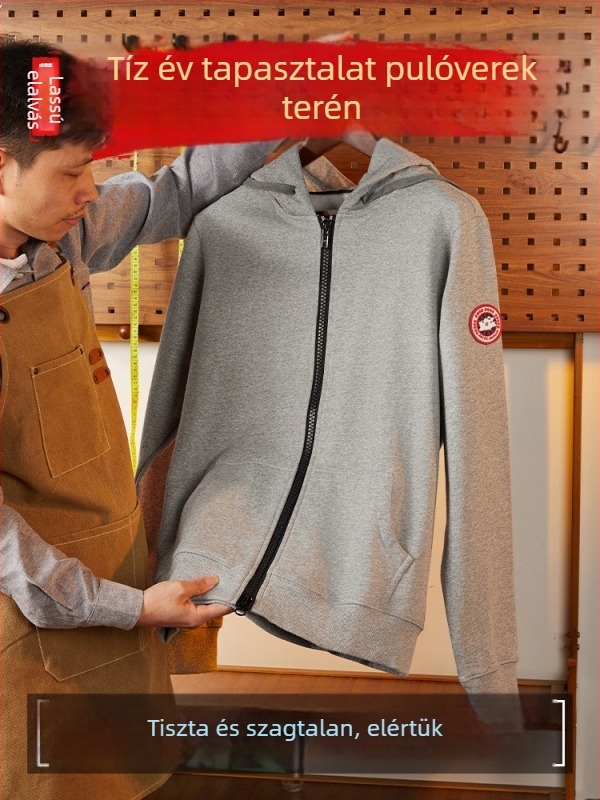 Hooded kardigán pulóver, uniszex, tavasz–ősz 2025, cipzárral, nehéz anyag, kis méretekhez