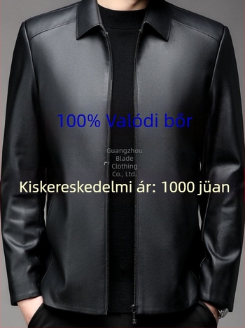 Férfi rövid, valódi bőrből készült dzseki galléval, első réteg báránybőrrel, üzleti casual stílus, őszi 2025