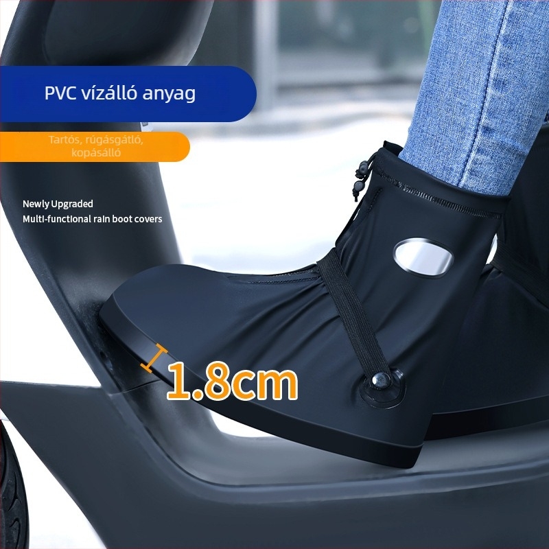 PVC cipővédők éllel körülvarrt szegéllyel, vízálló, vastag középtömlő dizájn, uniszex, csúszásmentes, újrahasználható, kopásálló