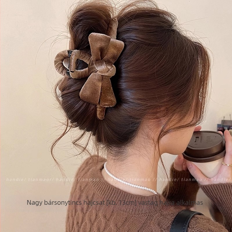 Nagy bársonyból készült masnis hajklipek nőknek, hátulra készült updo-hoz