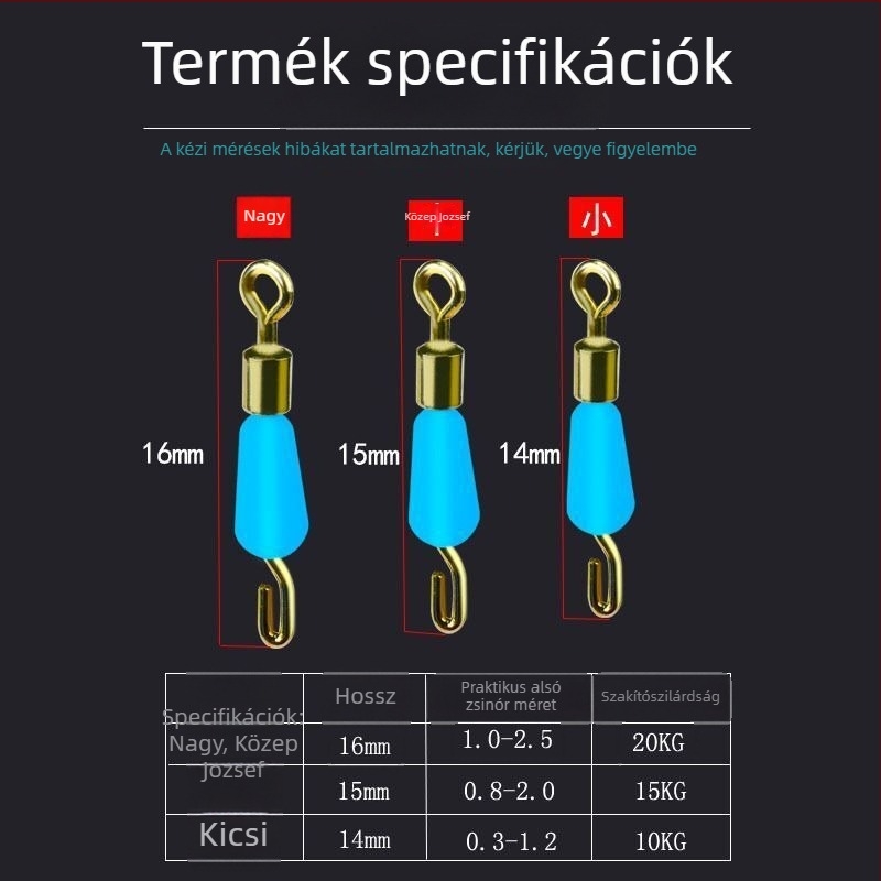 Silikon gyors alvonal-klipsz, csatlakozó tű és nyolcas alakú gyűrű éjszakai horgászathoz