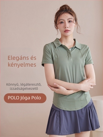 Női polo felső félgombos kivitelben jóga- és edzéshez