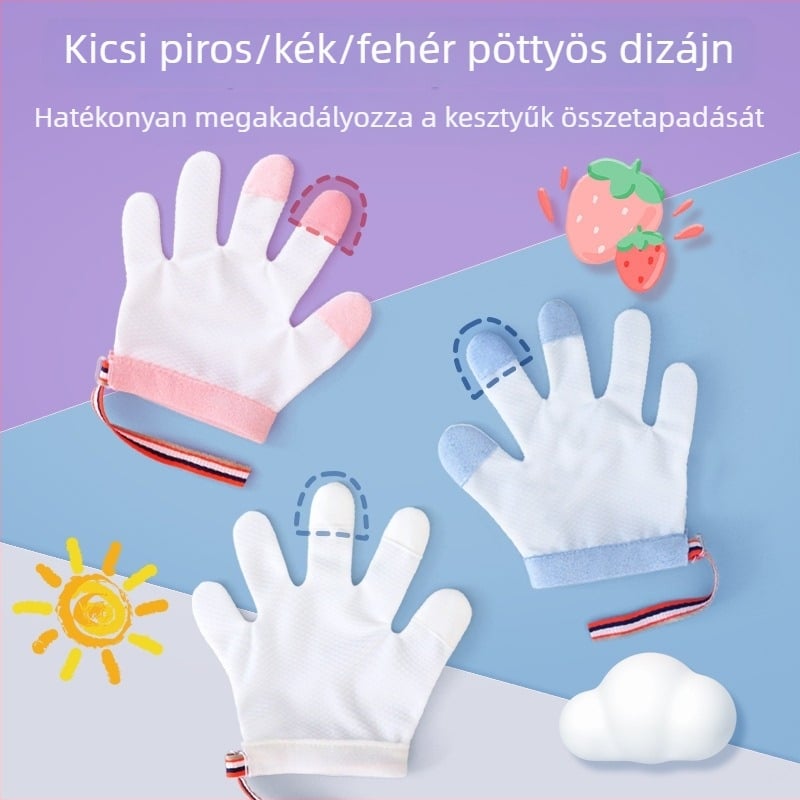 Öt ujjas teljes körű kesztyű babáknak és gyermekeknek – ujjszopás és körömharapás megelőzése, nylonos ortózis