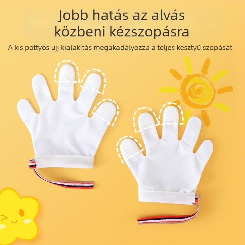 Öt ujjas teljes körű kesztyű babáknak és gyermekeknek – ujjszopás és körömharapás megelőzése, nylonos ortózis