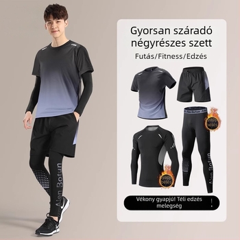 Férfi téli futó szett – gyorsan száradó fleece-bélelt meleg fitness ruha futáshoz, kerékpározáshoz és tollaslabdához