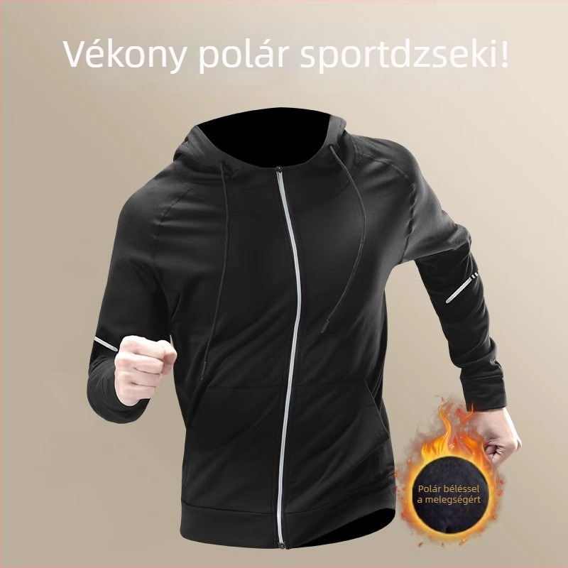 Téli polár béléssel ellátott futó- és kerékpáros kabát, kapucnis, gyorsan száradó