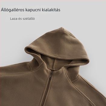 Női vastag fleece kabát szélvédett, laza szabás, zsebekkel és kapucnival – kültéri sportoláshoz.