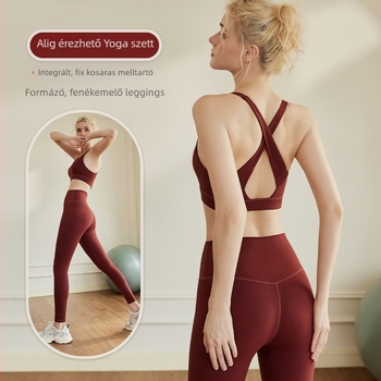 Női két részes jóga szett, ujjatlan felső és magas derékú nadrág, fenékemelő hatás, 70% nylon, 30% spandex, 2026 nyár