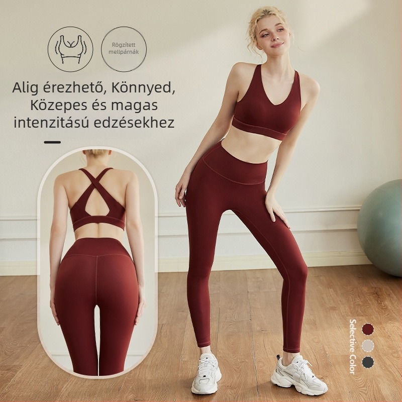 Női két részes jóga szett, ujjatlan felső és magas derékú nadrág, fenékemelő hatás, 70% nylon, 30% spandex, 2026 nyár