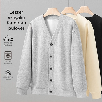 Férfi V-nyakú kardigán-pulóver, laza szabás, őszi mindennapi dzseki, Koreai stílusú