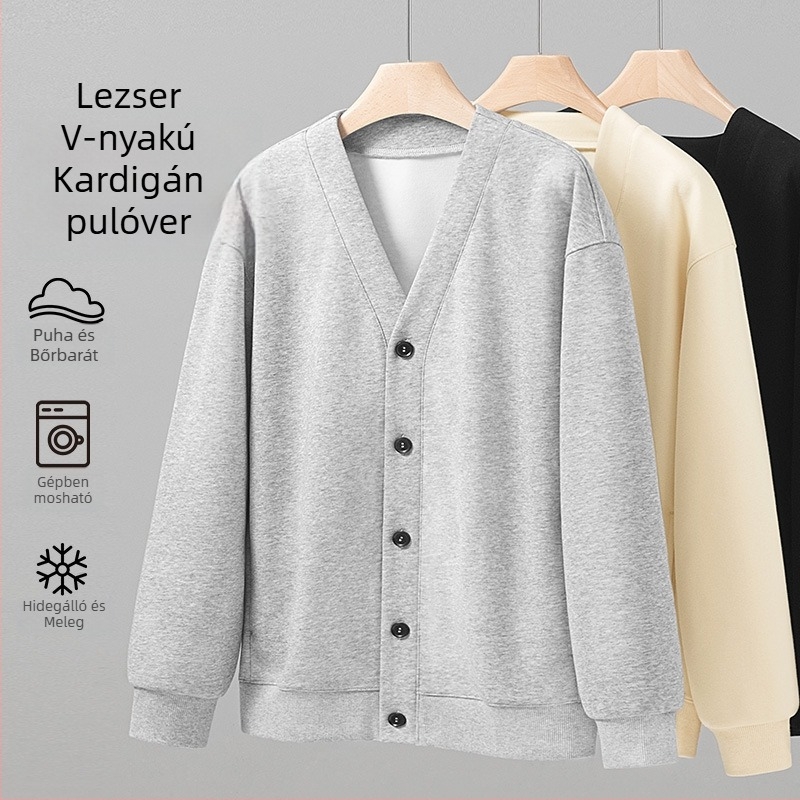 Férfi V-nyakú kardigán-pulóver, laza szabás, őszi mindennapi dzseki, Koreai stílusú