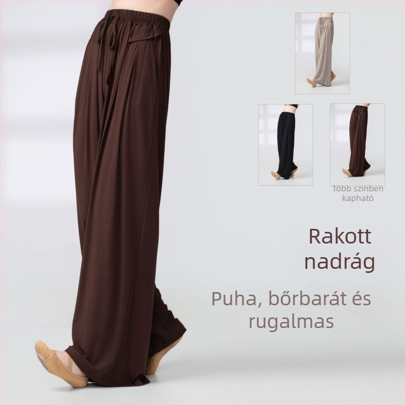 Női modern táncpantaló, egyenes szabású, drapírozott eséssel, folyó, széles szabású nadrág kínai tánc számára, klasszikus edzőruha, 95% Modal