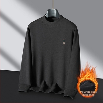 Férfi téli fleece-betétes pulóver kerek nyakkal, meleg, kényelmes, lazán szabott