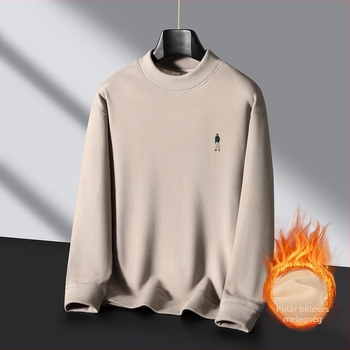 Férfi téli fleece-betétes pulóver kerek nyakkal, meleg, kényelmes, lazán szabott