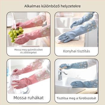 Fleece bélésű vízálló mosogatókesztyűk téli használatra, hosszú, vastag gumiból