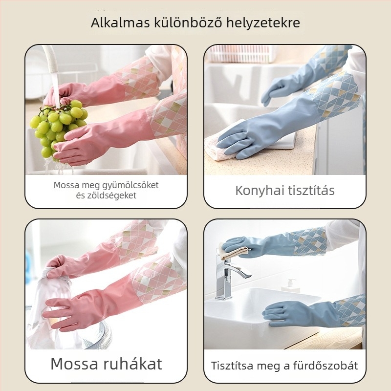 Fleece bélésű vízálló mosogatókesztyűk téli használatra, hosszú, vastag gumiból