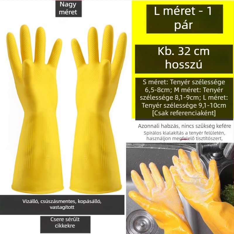 Latex kesztyű konyhai mosogatáshoz, vízálló, kopásálló, vastagított munka- és takarítási kesztyű