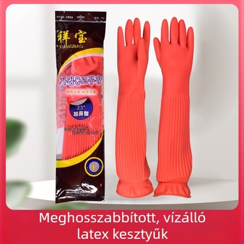 Xiangbao 56 cm hosszú vízálló latex kesztyűk mosogatáshoz és háztartási feladatokhoz, vastagított, tartós konyhai kesztyűk