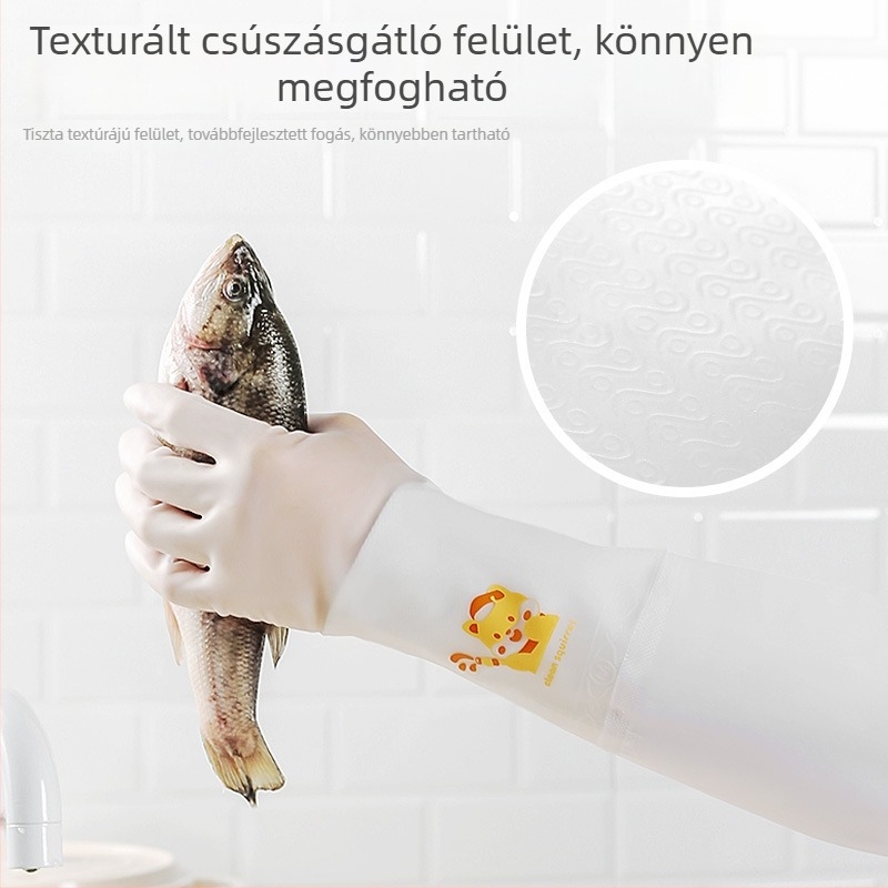 Női mosogatós kesztyű latexből – vastagított, hosszú, konyhai tisztításra otthon
