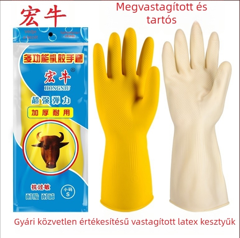 Megvastított latex kesztyűk háztartási tisztításhoz, mosogatáshoz, vízálló konyhai kesztyű, 31 cm hosszú