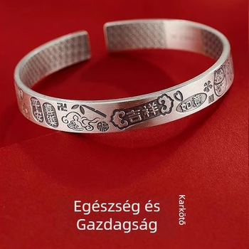 999 ezüst szerencse macska karkötő Fu szimbólummal, nyitott kialakítás, ajándék barátnőnek, retro stílus
