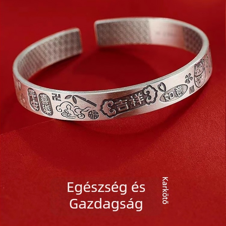 999 ezüst szerencse macska karkötő Fu szimbólummal, nyitott kialakítás, ajándék barátnőnek, retro stílus