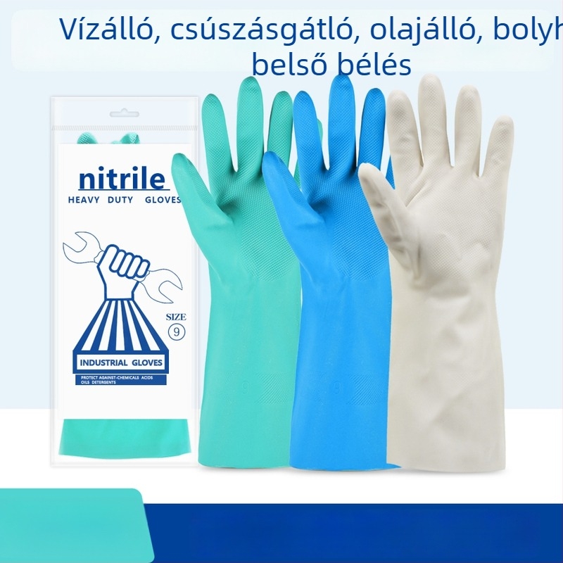 Nitril kesztyű flockolt belsővel, háztartási használatra, vízálló és olajálló, mosogatáshoz és konyhai tisztításhoz
