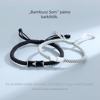 Bambusz pár karkötő, fonott dizájn, uniszex, Valentin-napi ajándék
