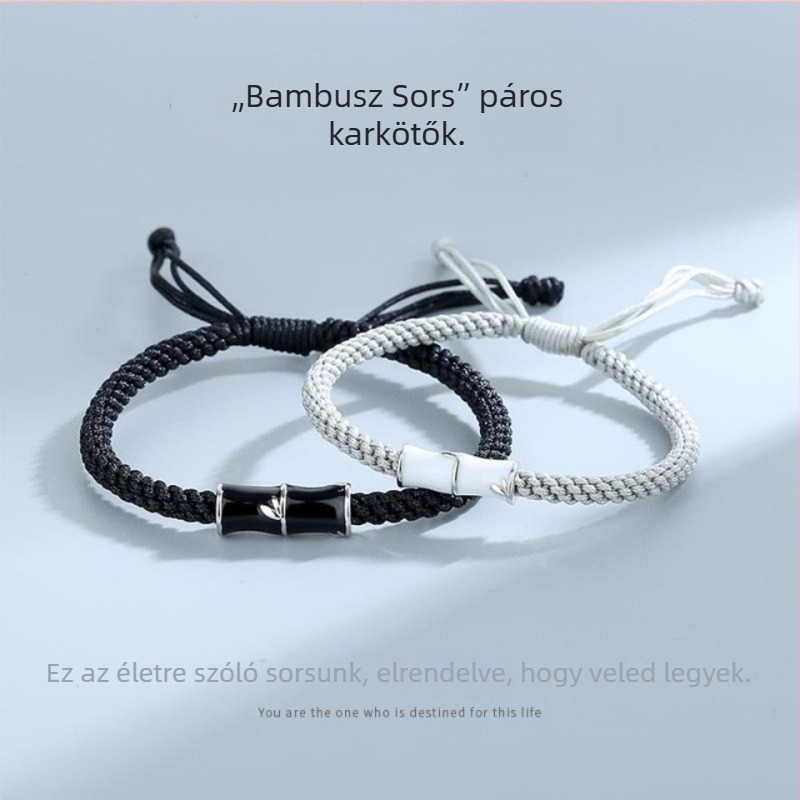 Bambusz pár karkötő, fonott dizájn, uniszex, Valentin-napi ajándék