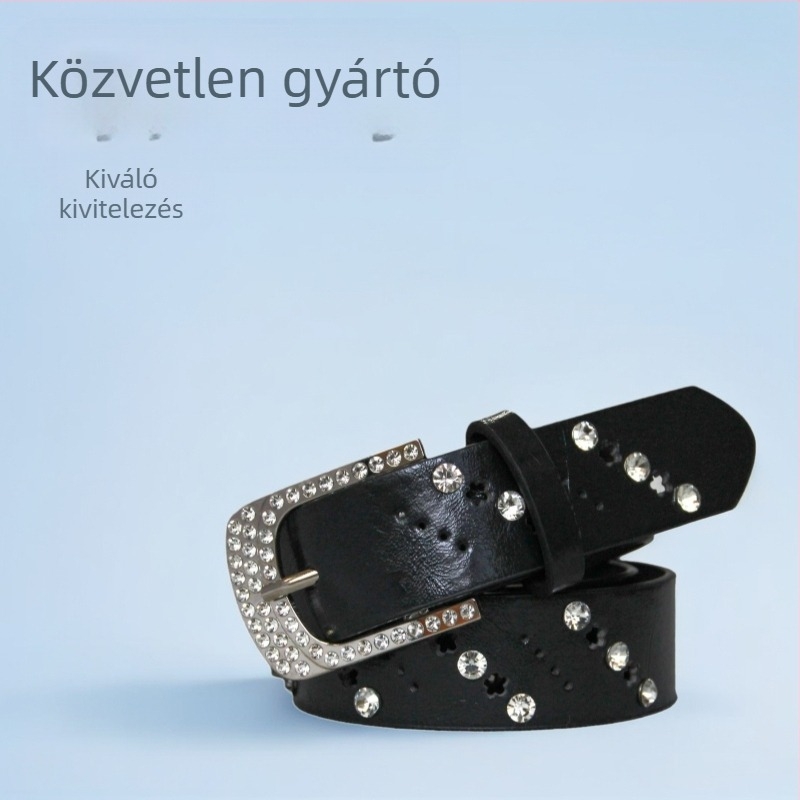 Női PU bőr öv plum virág motívummal, perforált kivágással és dekoratív tűcsattal