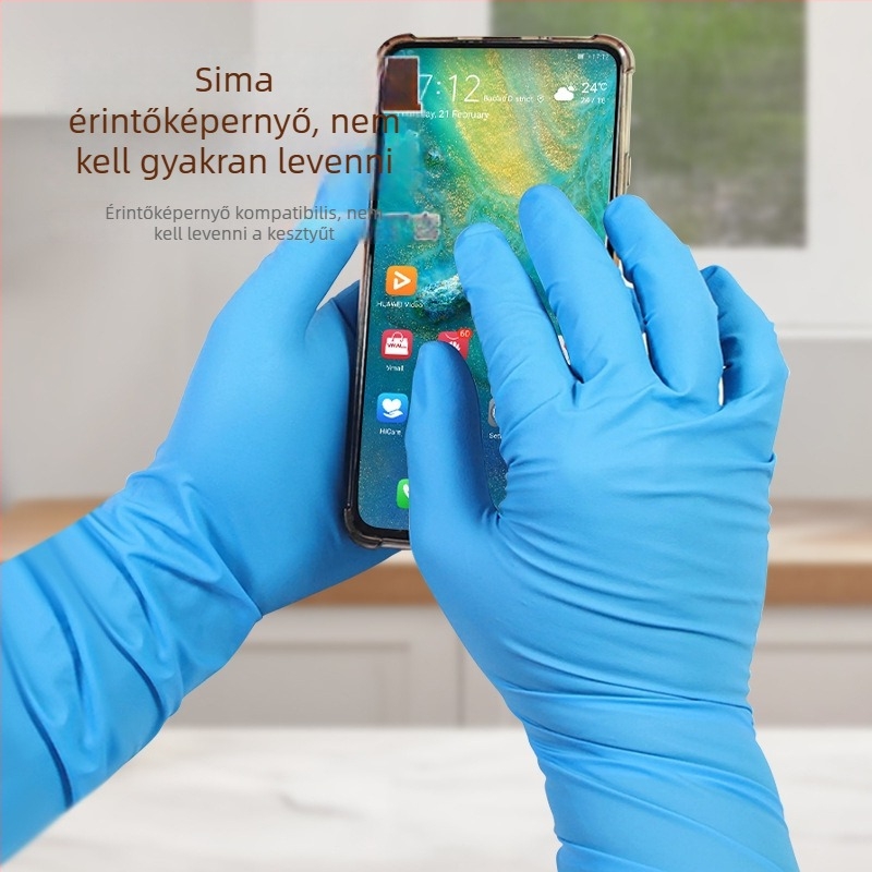 16 hüvelykes egyszer használatos nitril kesztyűk, vízállóak konyhai mosogatáshoz, hosszú mandzsettával