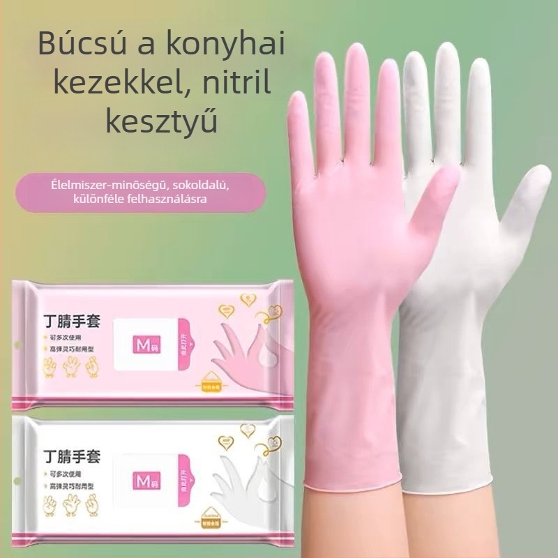 Nitril kesztyűk, extra vastagok, vízállóak, egyszer használatosak, konyhába és háztartási tisztításra, edények mosására, sütésre és hajfestésre