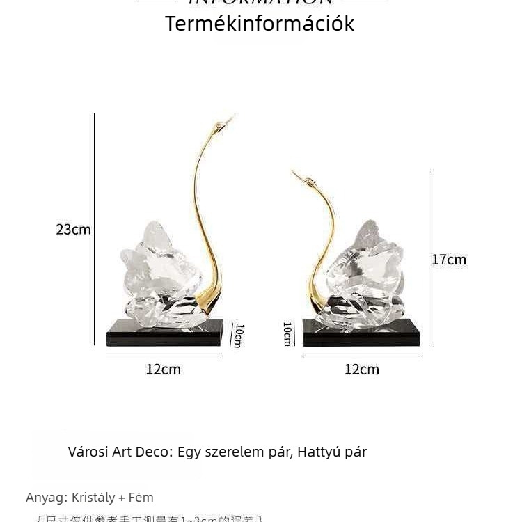 Mesterséges kristály hattyú – dekoratív figúra otthonra, a nappaliba, TV-állványhoz és boros szekrényhez – kreatív ajándék fiatal házasok számára