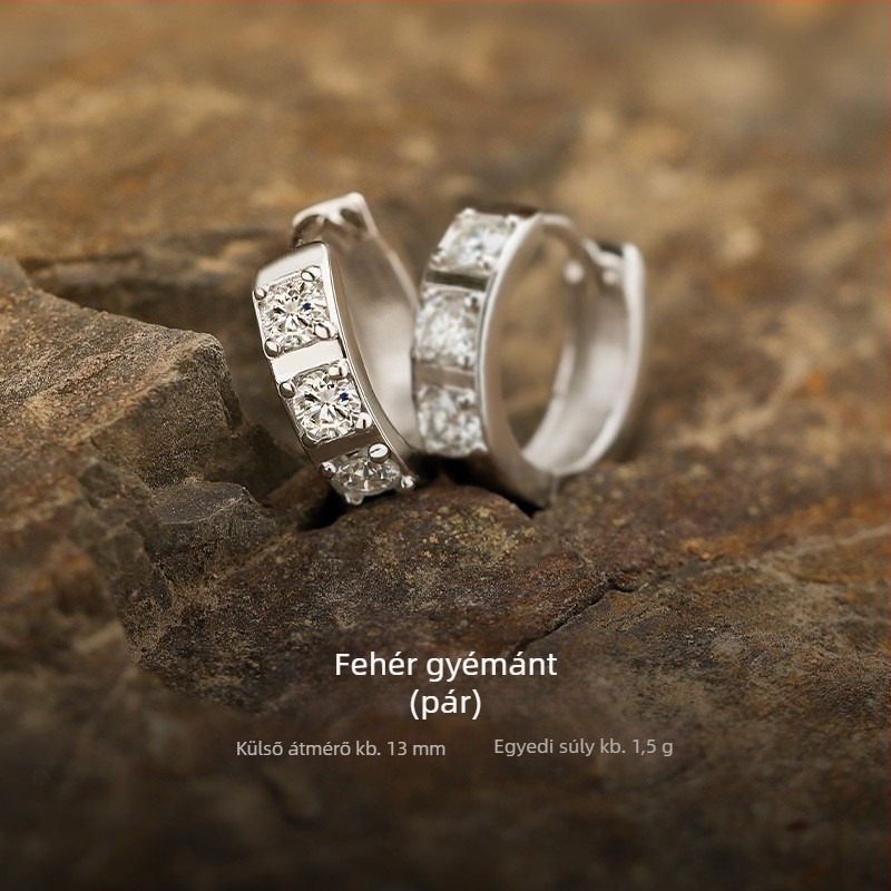 Férfi ezüstözött fülbevaló fekete moissanittel, elegáns megjelenés