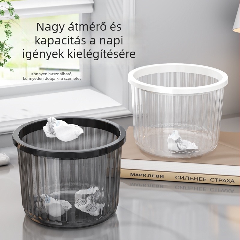 Átlátszó műanyag asztali szemetes, négyzet alakú, fedél nélküli, otthoni használatra