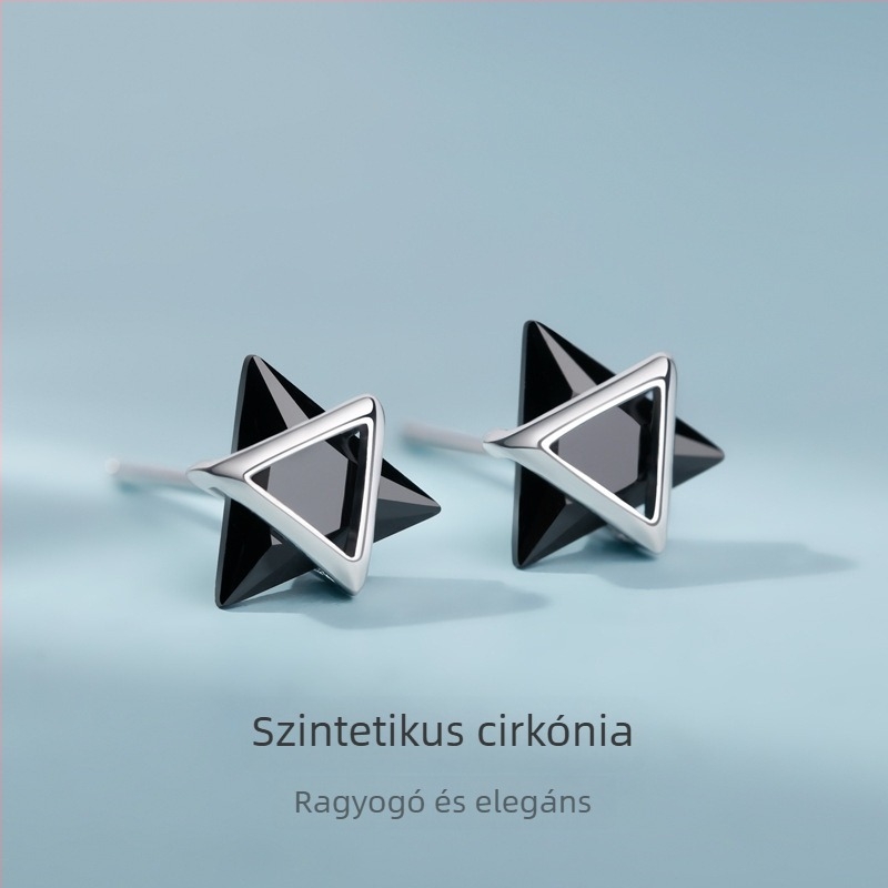 925 Sterling ezüst fülbevaló, uniszex, fekete geometriai háromszög, hip-hop stílus, 2022-es divat