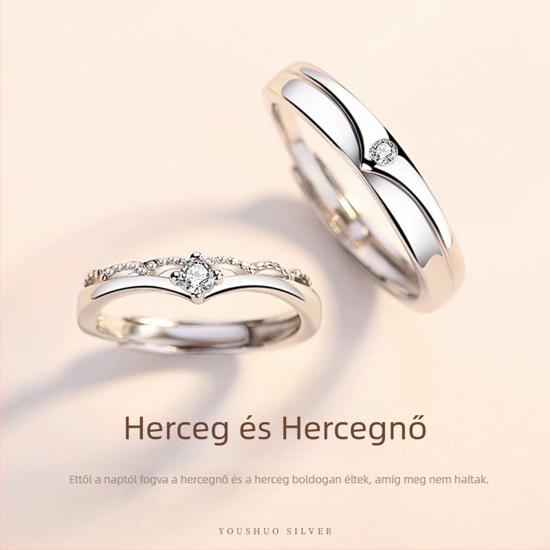 S925 ezüst – Lovag és hercegnő pár gyűrűk, állítható, elegáns és kifinomult
