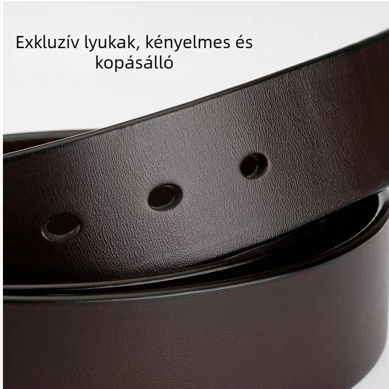 Férfi öv első rétegű tehénbőrből, perforált, csattal nélküli, fűzőzárral, vékony (<2 cm)
