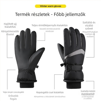 Uniszex téli síkesztyű fleece-borítással, vastag, szél- és vízálló, érintőképernyő-kompatibilis, kültéri kerékpározáshoz, meleg