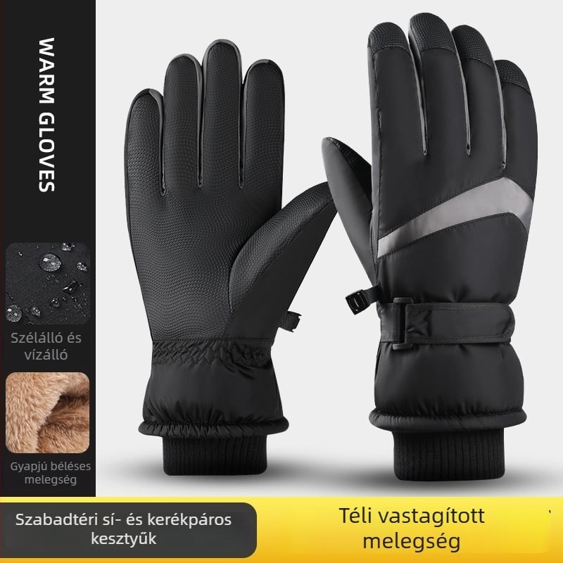 Uniszex téli síkesztyű fleece-borítással, vastag, szél- és vízálló, érintőképernyő-kompatibilis, kültéri kerékpározáshoz, meleg