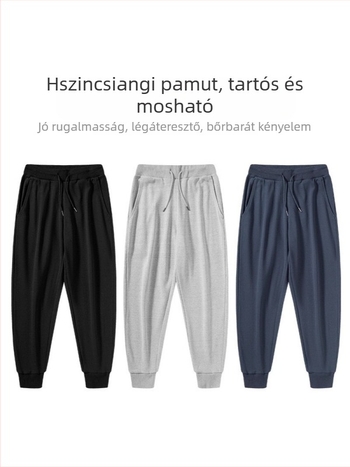 Egyéni pár-stílusú őszi-téli pamut tréningnadrág fleece-beléssel, laza szabás, mandzsettás szár